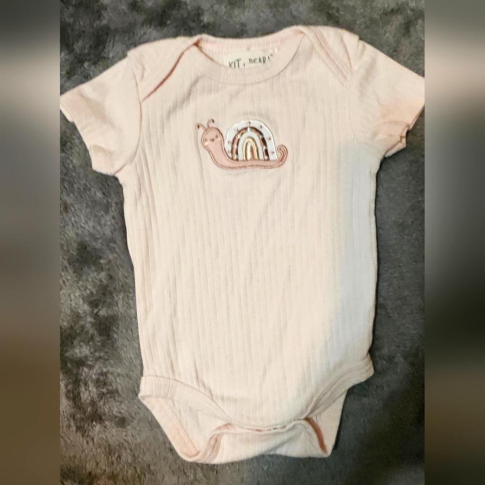 Pink Snail Embroidered Baby Onesie